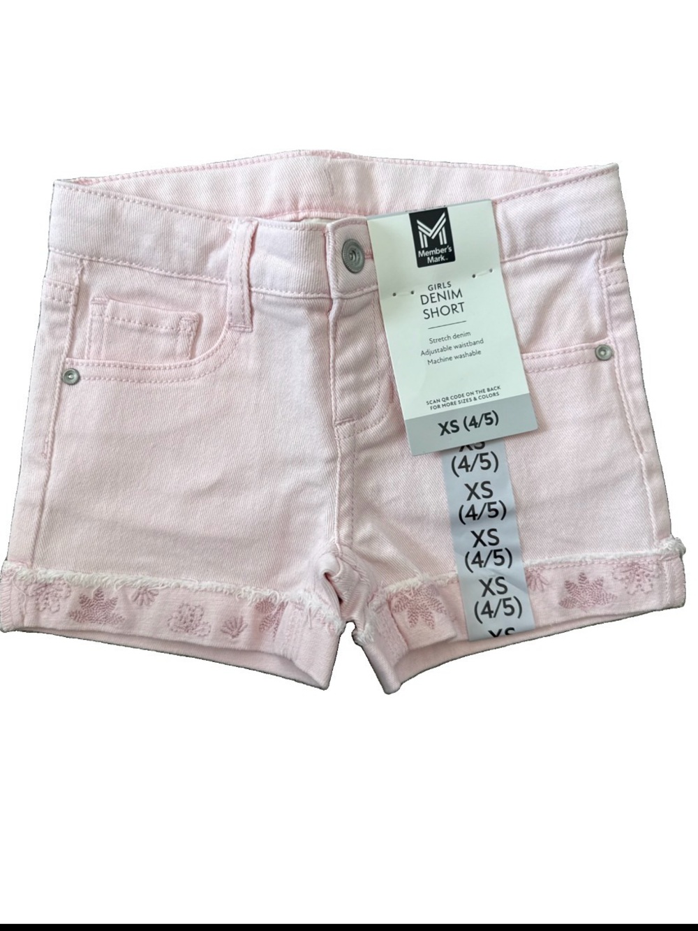 Member's Mark Girls Stretch Adjustable Waistband Denim Short Pink XS 4/5